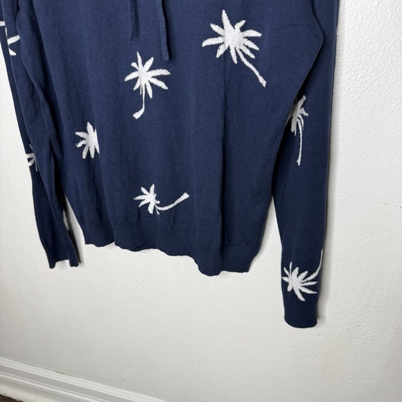 Onia Blue Cotton Hoodie Sweater Hooded Pullover Mens Large Knit Palm Trees Beach - Picture 3 of 12